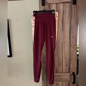 Nike Burgundy Leggings with Light Peach Accents